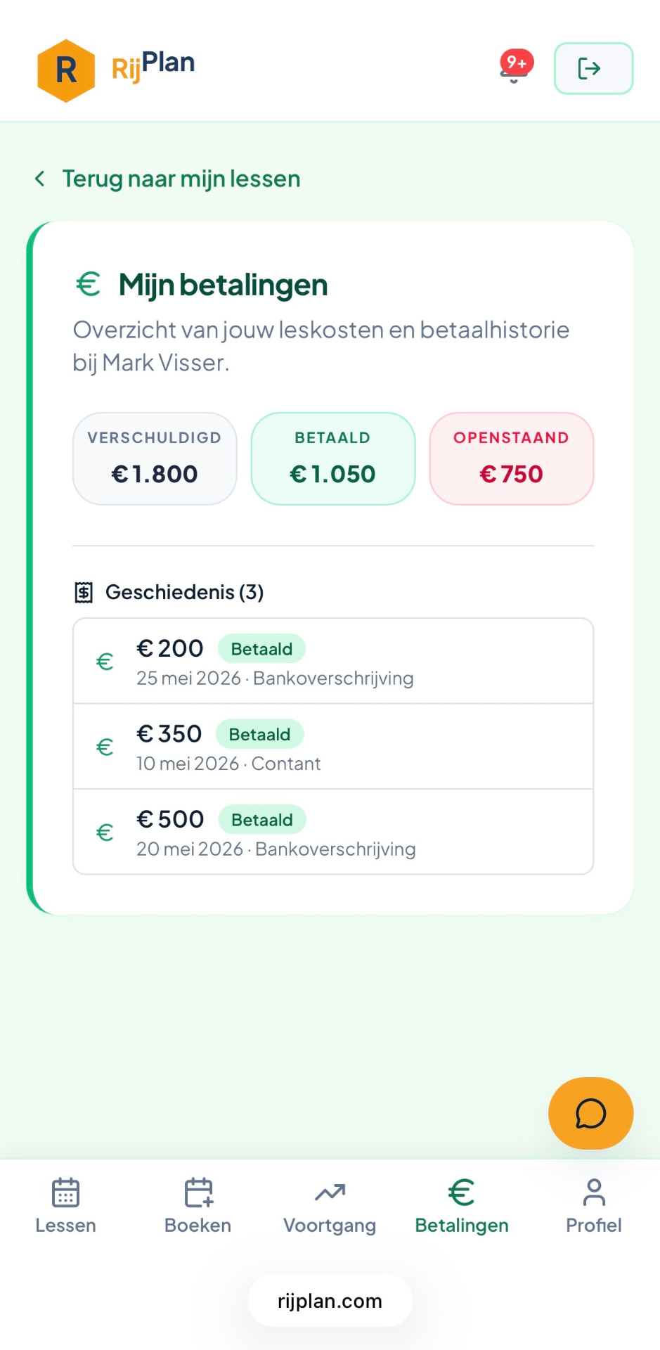 Betalingen-overzicht op een telefoon