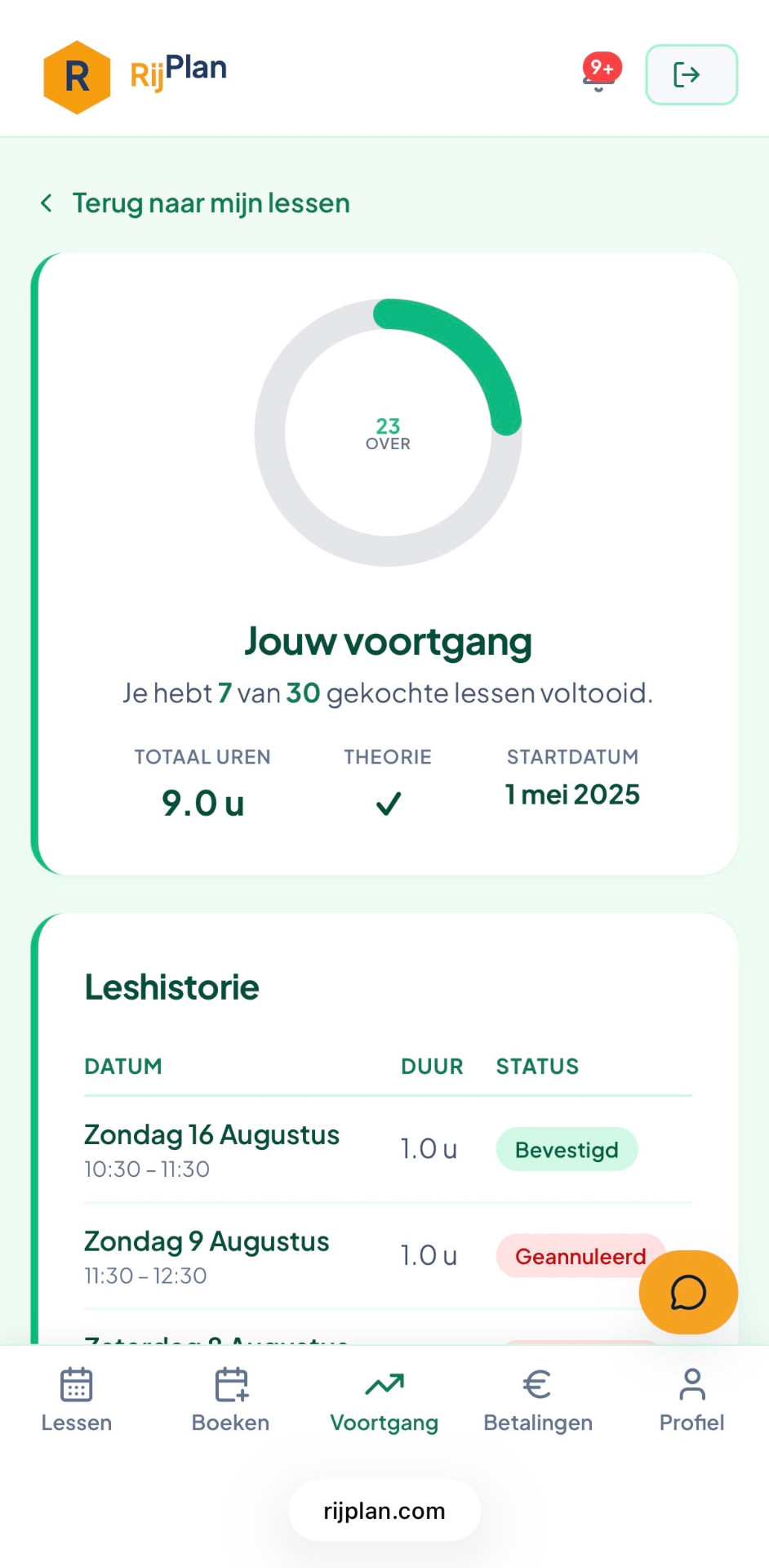 Voortgang van een leerling op een telefoon